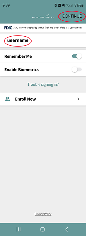 login screen